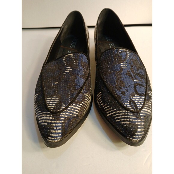 Sole Society 7.5 Winslow Navy Stripe Floral Jacquard Embroidery Loafer Pointed - Picture 1 of 16
